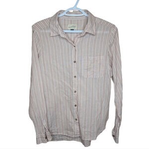 Universal Thread Pink Strip Button Down Collared Blouse Shirt Woman M  - Stain